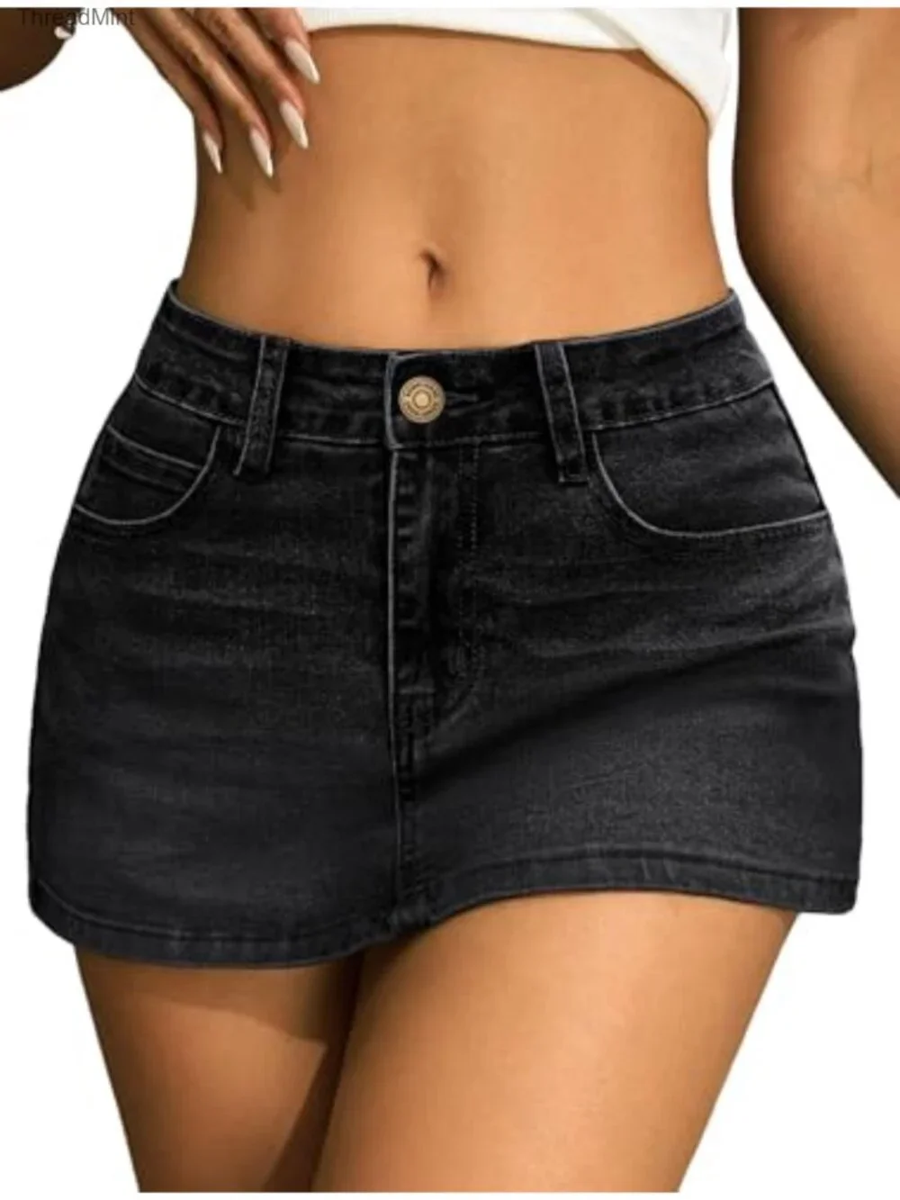 Low Rise Denim Mini Skirt Y2K Jean Skirt with Built-in Shorts